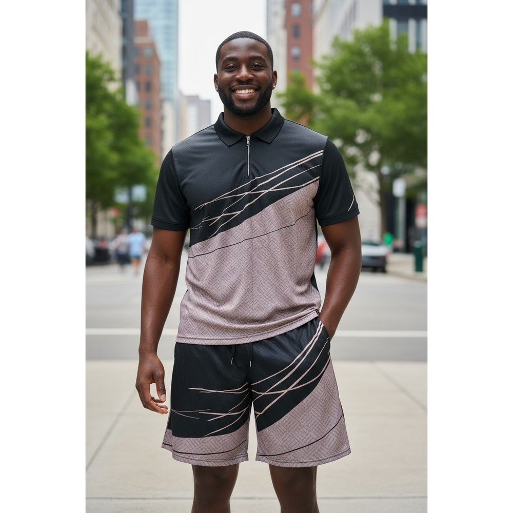Men's Summer Casual Shirt Short 2Pc Sport Outfit Vacay Resort‎ Loungewear Boho